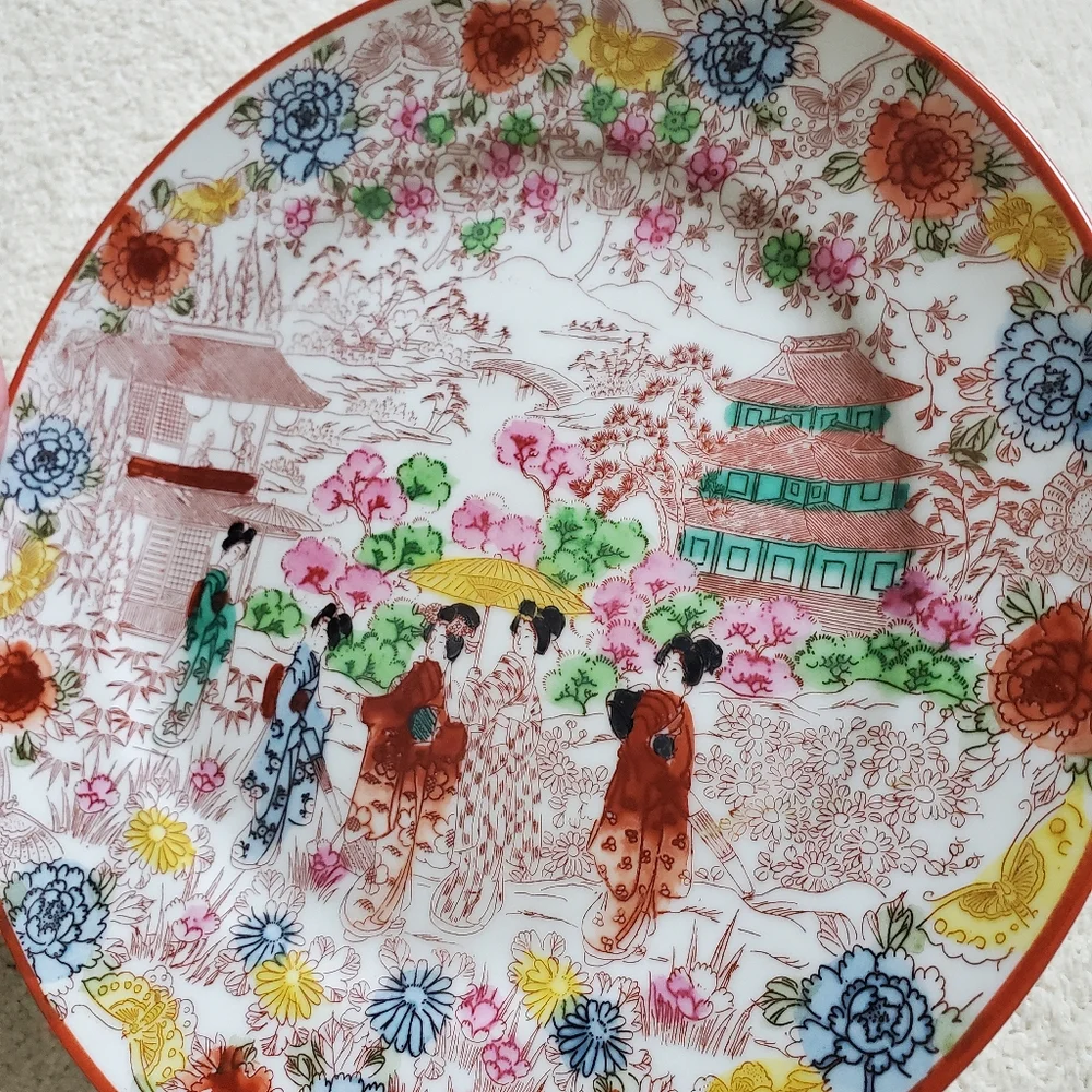Vintage Porcelain Japan Hand Painted Stamped Plate Geisha Girls